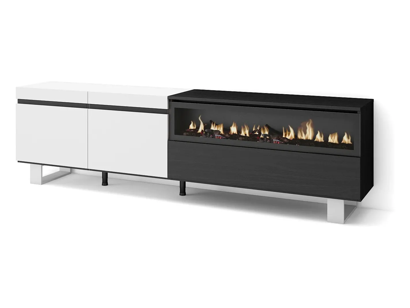 Móvel de TV, 200x35x57cm, Para televisores até 80", Lareira eléctrica, Design industrial, e preto Móvel De Tv