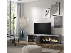 Online Móvel de TV, 208x35x45cm, Para televisores até 80", Lareira eléctrica XXL, Cimento Móvel De Tv