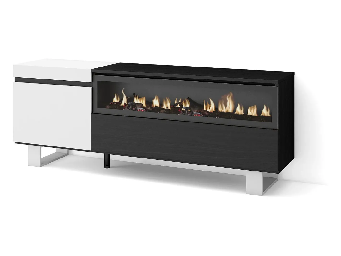 Móvel de TV, 150x35x57cm, Para televisores até 65", Lareira eléctrica, Design industrial, e preto*Skraut Home Discount