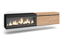 Móvel de TV, 208x35x45cm, Para televisores até 80", Lareira eléctrica XXL, Suspensos, Carvahlo e preto^Skraut Home Sale
