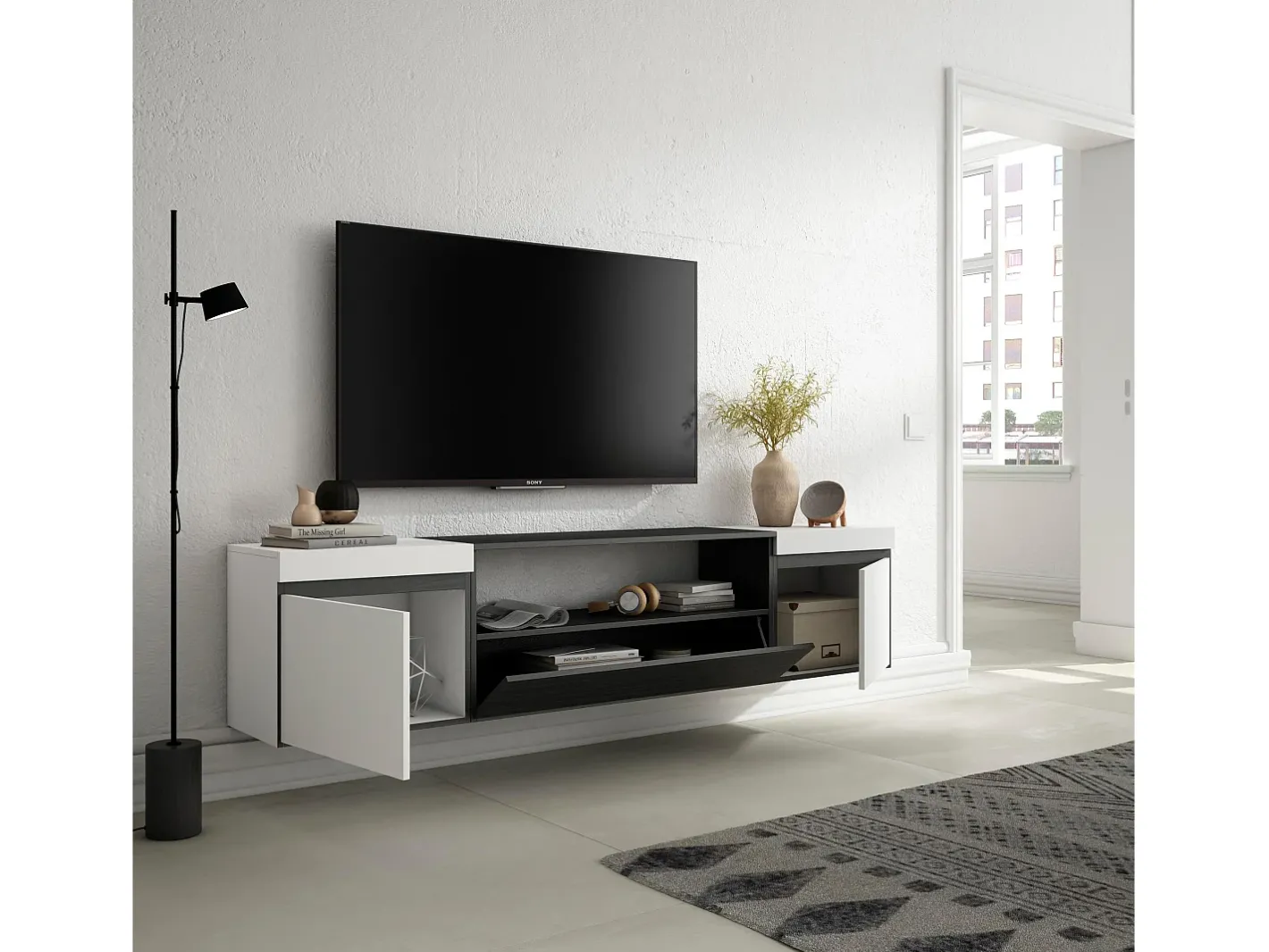 Best Móvel de TV, 200x35x45cm, Para televisores até 80", Suspensos, e preto Móvel De Tv