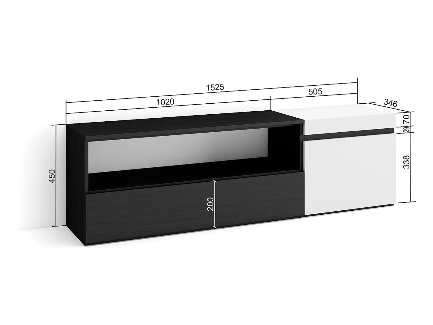 Móvel de TV, 150x35x45cm, Para televisores até 65", Estante para TV, e preto*Skraut Home Discount