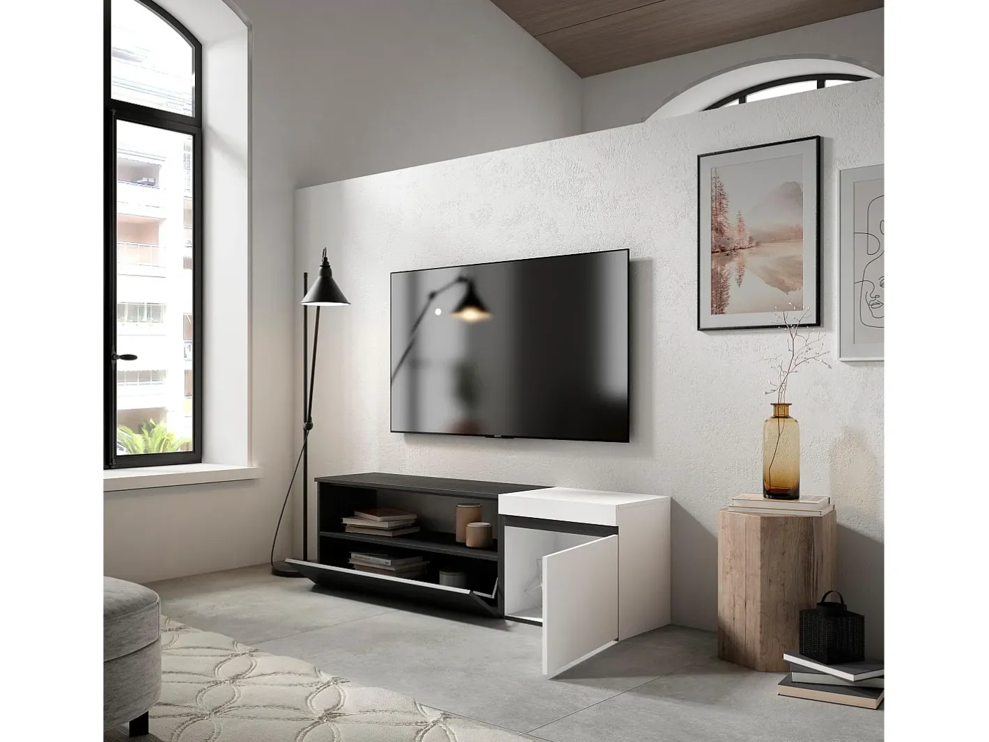 Móvel de TV, 150x35x45cm, Para televisores até 65", Estante para TV, e preto*Skraut Home Discount