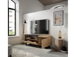 Sale Móvel de TV, 150x35x57cm, Para televisores até 65", Design industrial, Carvahlo e preto Móvel De Tv