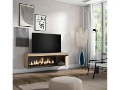 Móvel de TV, 158x35x45cm, Para televisores até 65", Lareira eléctrica XXL, Suspensos, Carvahlo^Skraut Home Discount