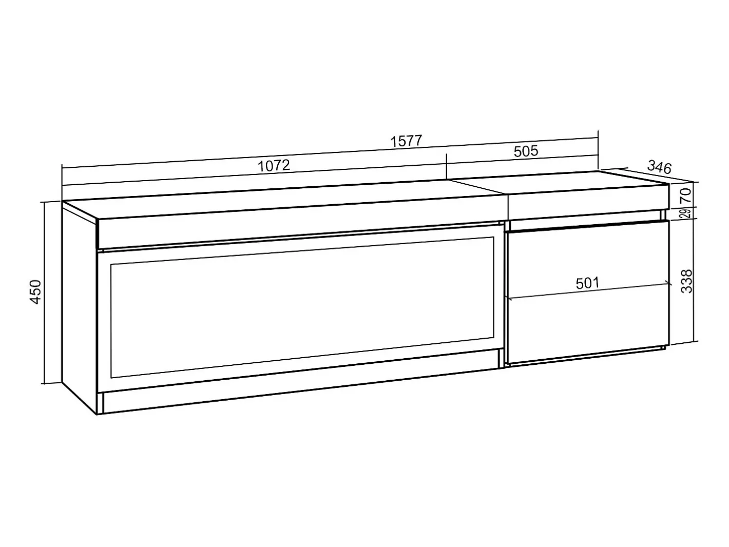 Móvel de TV, 158x35x45cm, Para televisores até 65", Lareira eléctrica XXL, Suspensos, Carvahlo^Skraut Home Discount