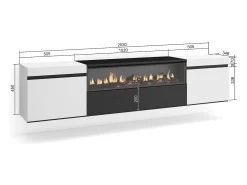 Móvel de TV, 200x45x35cm, Para televisores até 80", Lareira eléctrica, Suspensos, e preto*Skraut Home Best