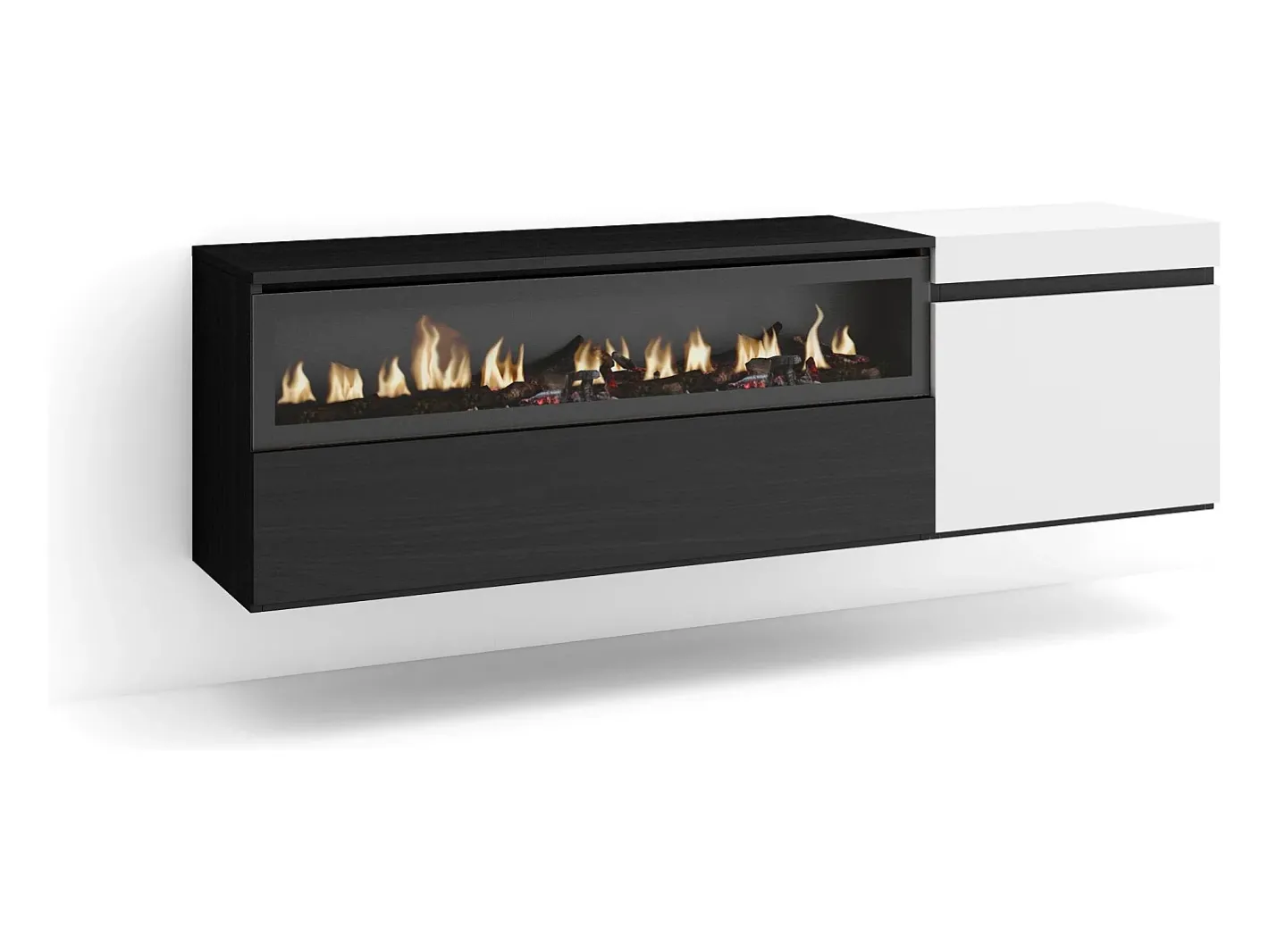 Best Móvel de TV, 150x35x45cm, Para televisores até 65", Lareira eléctrica, Suspensos, e preto Móvel De Tv