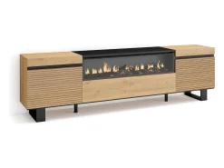 Móvel de TV, 200x35x57cm, Para televisores até 80", Lareira eléctrica, Design industrial, Carvahlo^Skraut Home Online