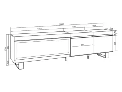 Móvel de TV, 208x35x57cm, Para televisores até 80", Lareira eléctrica XXL, Design industrial, Carvahlo e preto*Skraut Home Clearance