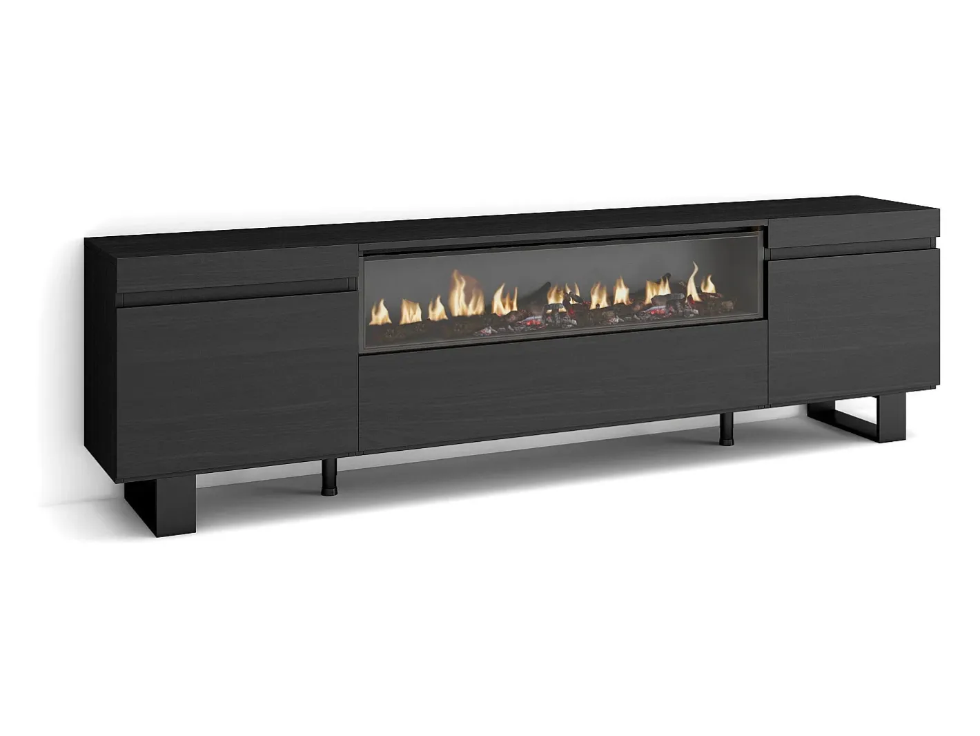 Móvel de TV, 200x35x57cm, Para televisores até 80", Lareira eléctrica, Design industrial,^Skraut Home Best
