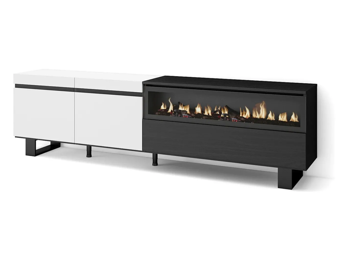 Skraut Home Móvel De Tv*Móvel de TV, 200x35x57cm, Para televisores até 80", Lareira eléctrica, Design industrial, e preto Branco