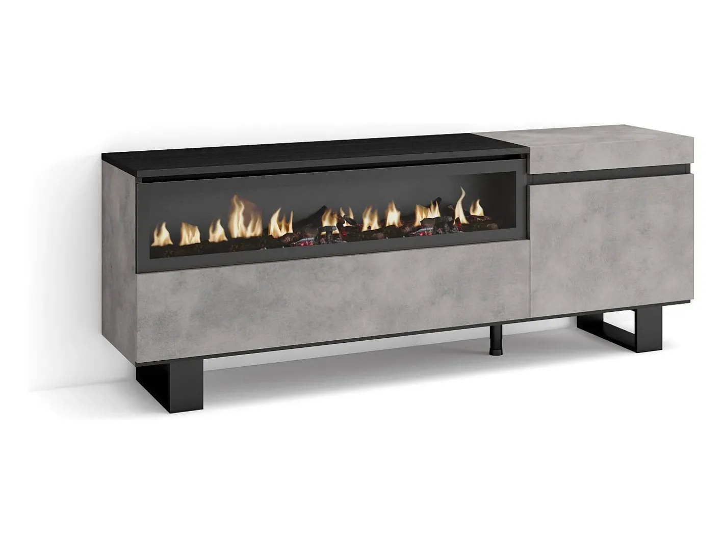 Móvel de TV, 150x35x57cm, Para televisores até 65", Lareira eléctrica, Design industrial, Cimento^Skraut Home Hot