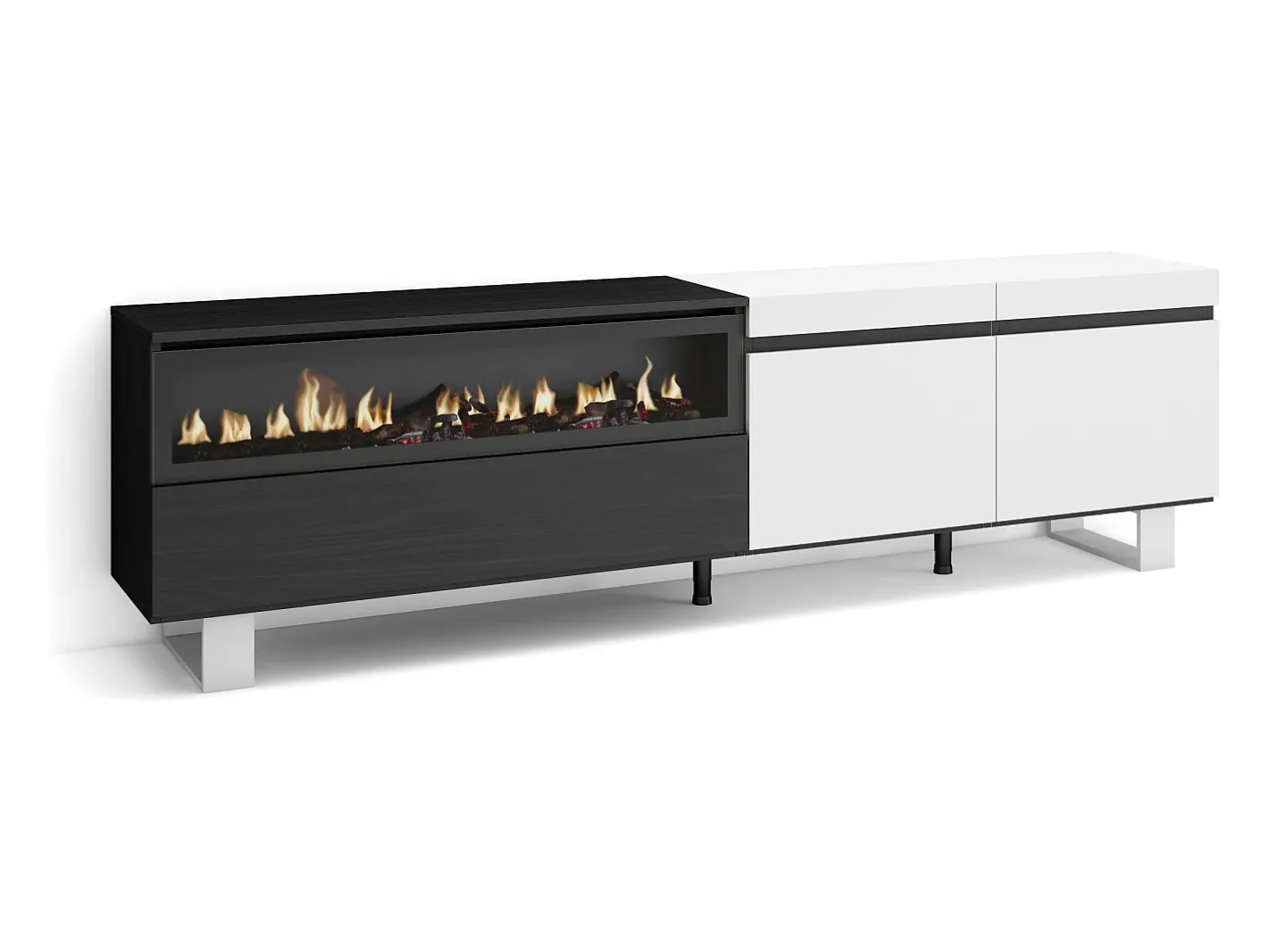Móvel de TV, 200x35x57cm, Para televisores até 80", Lareira eléctrica, Design industrial, e preto^Skraut Home Discount