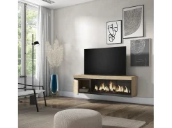 Online Móvel de TV, 158x35x45cm, Para televisores até 65", Lareira eléctrica XXL, Suspensos, Carvahlo Móvel De Tv