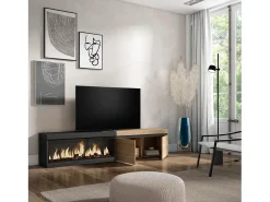 Skraut Home Móvel De Tv*Móvel de TV, 208x35x45cm, Para televisores até 80", Lareira eléctrica XXL, Carvahlo e preto Natural claro