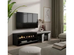 Móvel de TV, 200x35x45cm, Para televisores até 80", Lareira eléctrica, Cimento^Skraut Home