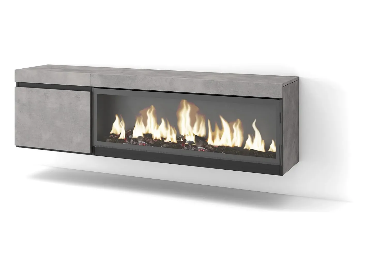 Móvel de TV, 158x35x45cm, Para televisores até 65", Lareira eléctrica XXL, Suspensos, Cimento*Skraut Home Best