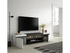 Móvel de TV, 200x45x35cm, Para televisores até 80", Lareira eléctrica, e preto*Skraut Home Online