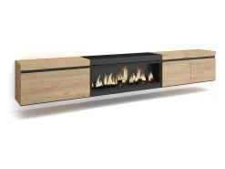Best Móvel de TV, 288x35x45cm, TV de grande formato, Lareira eléctrica XXL, Suspensos, Carvahlo e preto Móvel De Tv