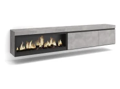 Móvel de TV, 237x35x45cm, TV de grande formato, Lareira eléctrica XXL, Suspensos, Cimento^Skraut Home Sale