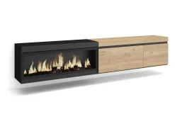 Móvel de TV, 237x35x45cm, TV de grande formato, Lareira eléctrica XXL, Suspensos, Carvahlo e preto^Skraut Home Online