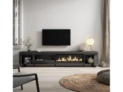 Móvel de TV, 288x35x57cm, TV de grande formato, Lareira eléctrica XXL, Design industrial,*Skraut Home Sale
