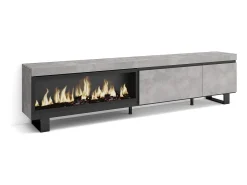Móvel de TV, 237x35x57cm, TV de grande formato, Lareira eléctrica XXL, Design industrial, Cimento*Skraut Home Best