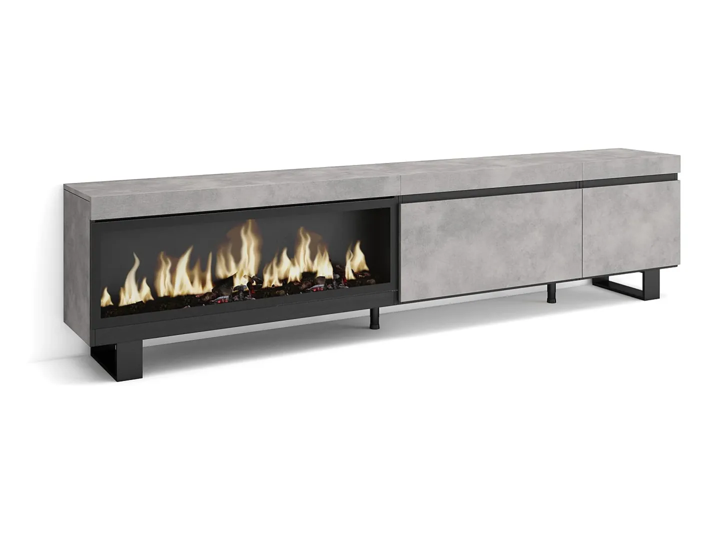 Móvel de TV, 237x35x57cm, TV de grande formato, Lareira eléctrica XXL, Design industrial, Cimento*Skraut Home Best