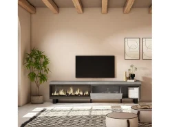 Móvel de TV, 237x35x57cm, TV de grande formato, Lareira eléctrica XXL, Design industrial, Cimento*Skraut Home Best