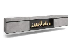 Skraut Home Móvel De Tv*Móvel de TV, 267x35x45cm, TV de grande formato, Lareira eléctrica XXL, Suspensos, Cimento Cinzento