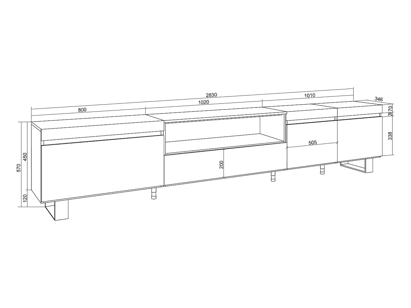 Móvel de TV, 288x35x57cm, TV de grande formato, Design industrial, e Carvalho soft*Skraut Home Clearance