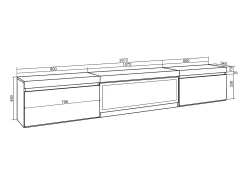 Skraut Home Móvel De Tv*Móvel de TV, 267x35x45cm, TV de grande formato, Lareira eléctrica XXL, Suspensos, Carvahlo e preto Multicor