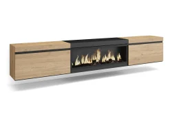 Skraut Home Móvel De Tv*Móvel de TV, 267x35x45cm, TV de grande formato, Lareira eléctrica XXL, Suspensos, Carvahlo e preto Multicor