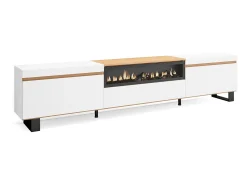 Best Móvel de TV, 260x35x57cm, TV de grande formato, Lareira eléctrica, Design industrial, e Carvalho soft Móvel De Tv