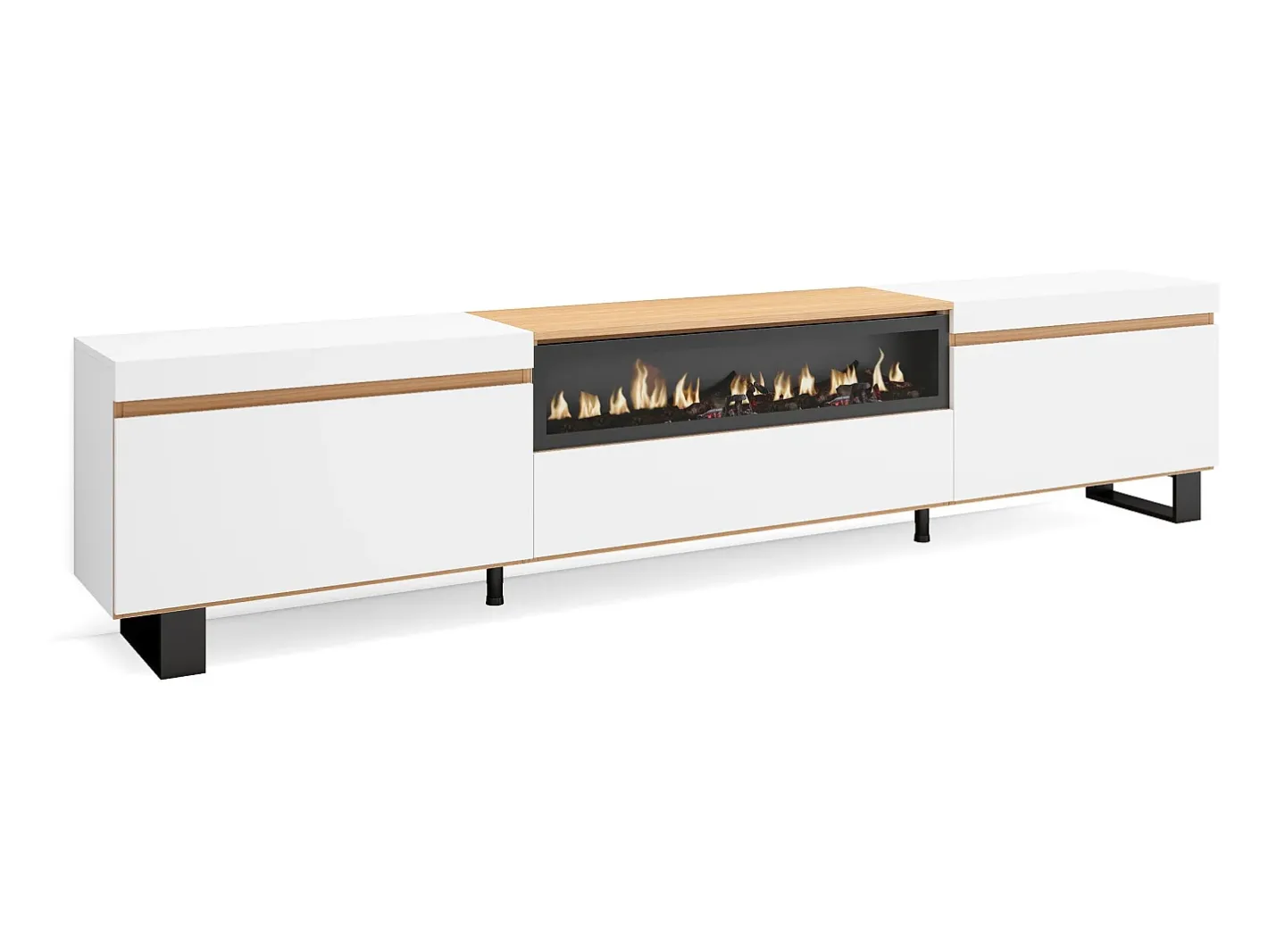 Best Móvel de TV, 260x35x57cm, TV de grande formato, Lareira eléctrica, Design industrial, e Carvalho soft Móvel De Tv