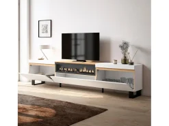 Best Móvel de TV, 260x35x57cm, TV de grande formato, Lareira eléctrica, Design industrial, e Carvalho soft Móvel De Tv