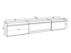 Skraut Home Móvel De Tv*Móvel de TV, 267x35x45cm, TV de grande formato, Lareira eléctrica XXL, Suspensos, Carvalho Natural claro