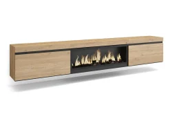 Skraut Home Móvel De Tv*Móvel de TV, 267x35x45cm, TV de grande formato, Lareira eléctrica XXL, Suspensos, Carvalho Natural claro