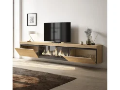 Skraut Home Móvel De Tv*Móvel de TV, 267x35x45cm, TV de grande formato, Lareira eléctrica XXL, Suspensos, Carvalho Natural claro