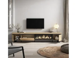 Skraut Home Móvel De Tv*Móvel de TV, 288x35x57cm, TV de grande formato, Lareira eléctrica XXL, Design industrial, Carvalho Natural claro