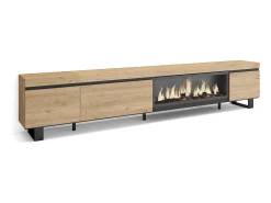 Skraut Home Móvel De Tv*Móvel de TV, 288x35x57cm, TV de grande formato, Lareira eléctrica XXL, Design industrial, Carvalho Natural claro