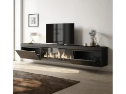 Móvel de TV, 267x35x45cm, TV de grande formato, Lareira eléctrica XXL, Suspensos,*Skraut Home New