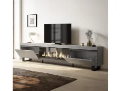 Móvel de TV, 267x35x57cm, TV de grande formato, Lareira eléctrica XXL, Design industrial, Cimento*Skraut Home Online