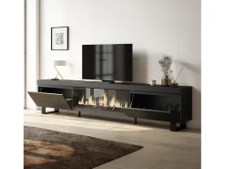 Skraut Home Móvel De Tv*Móvel de TV, 267x35x57cm, TV de grande formato, Lareira eléctrica XXL, Design industrial, Preto