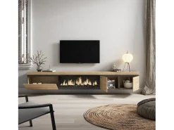 Móvel de TV, 288x35x45cm, TV de grande formato, Lareira eléctrica XXL, Suspensos, Carvalho*Skraut Home Clearance