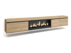 Móvel de TV, 288x35x45cm, TV de grande formato, Lareira eléctrica XXL, Suspensos, Carvalho*Skraut Home Clearance