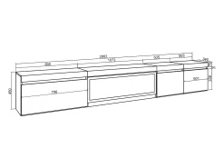 Móvel de TV, 288x35x45cm, TV de grande formato, Lareira eléctrica XXL, Suspensos, Carvalho*Skraut Home Clearance