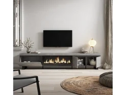 Móvel de TV, 288x35x57cm, TV de grande formato, Lareira eléctrica XXL, Design industrial, Cimento^Skraut Home Sale