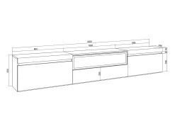 Móvel de TV, 260x35x45cm, TV de grande formato, Lareira eléctrica, Suspensos, e Carvalho soft*Skraut Home Discount